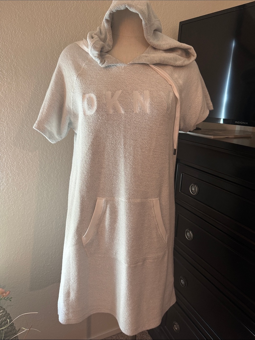 DKNY Short-Sleeve Hooded Sweatshirt Dress - Light heather grayish